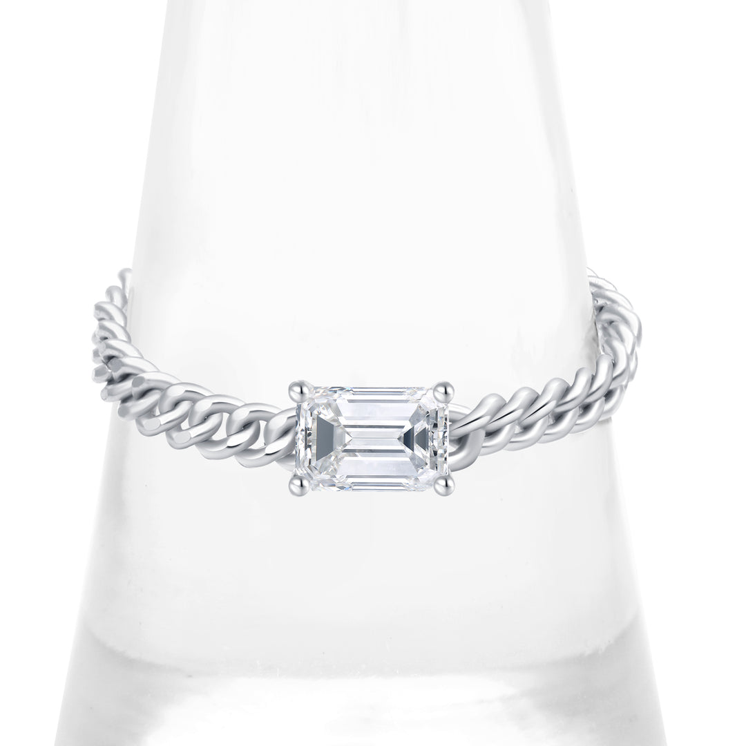 Sterling Silver Emerald Cut CZ Chain Ring