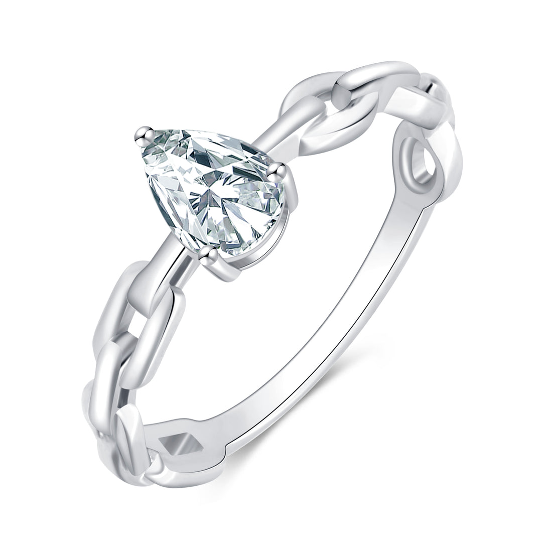 Sterling Silver Pear Shape CZ Chain Ring