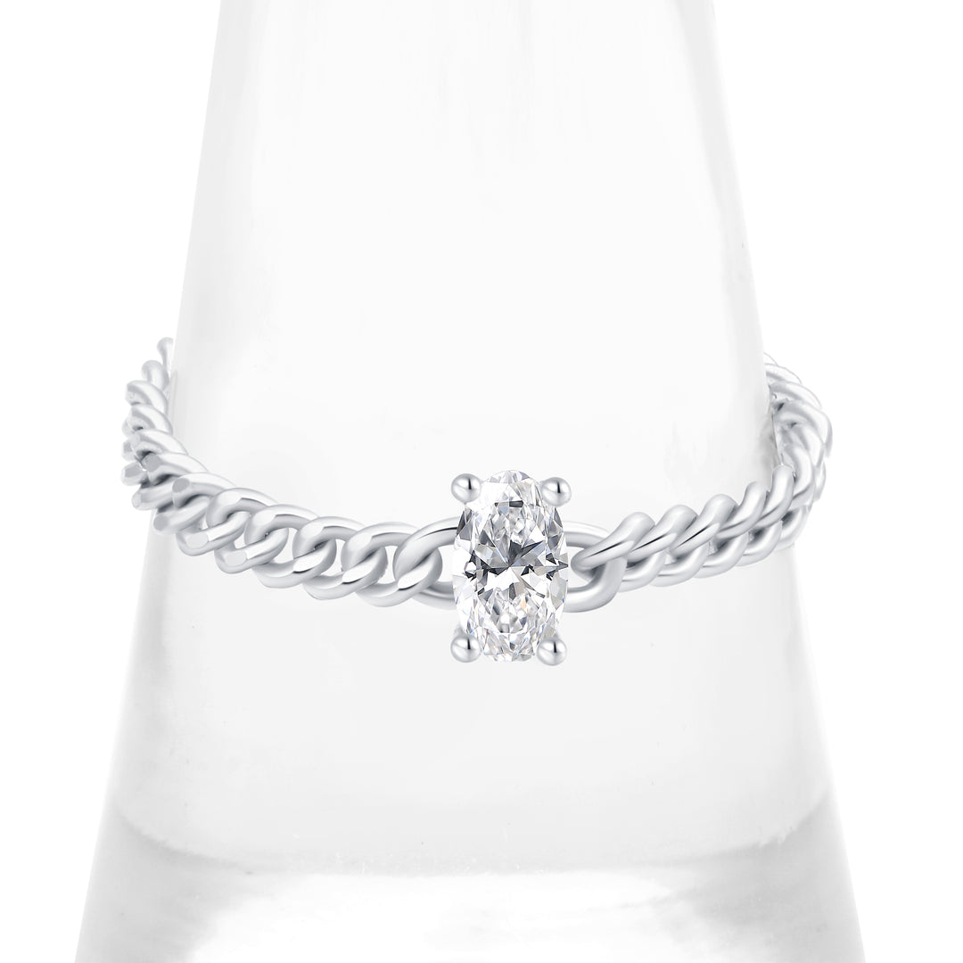 Sterling Silver Oval CZ Chain Ring