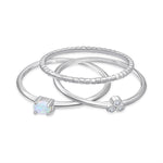 Load image into Gallery viewer, Sterling Silver Minimal CZ and Opal Three Ring Set
