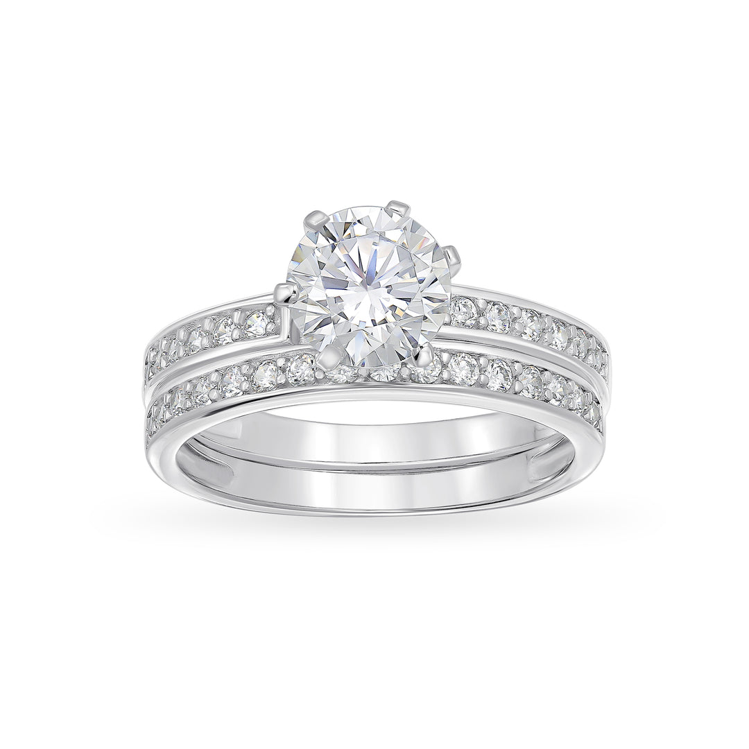 Sterling Silver CZ Love Band Ring Set