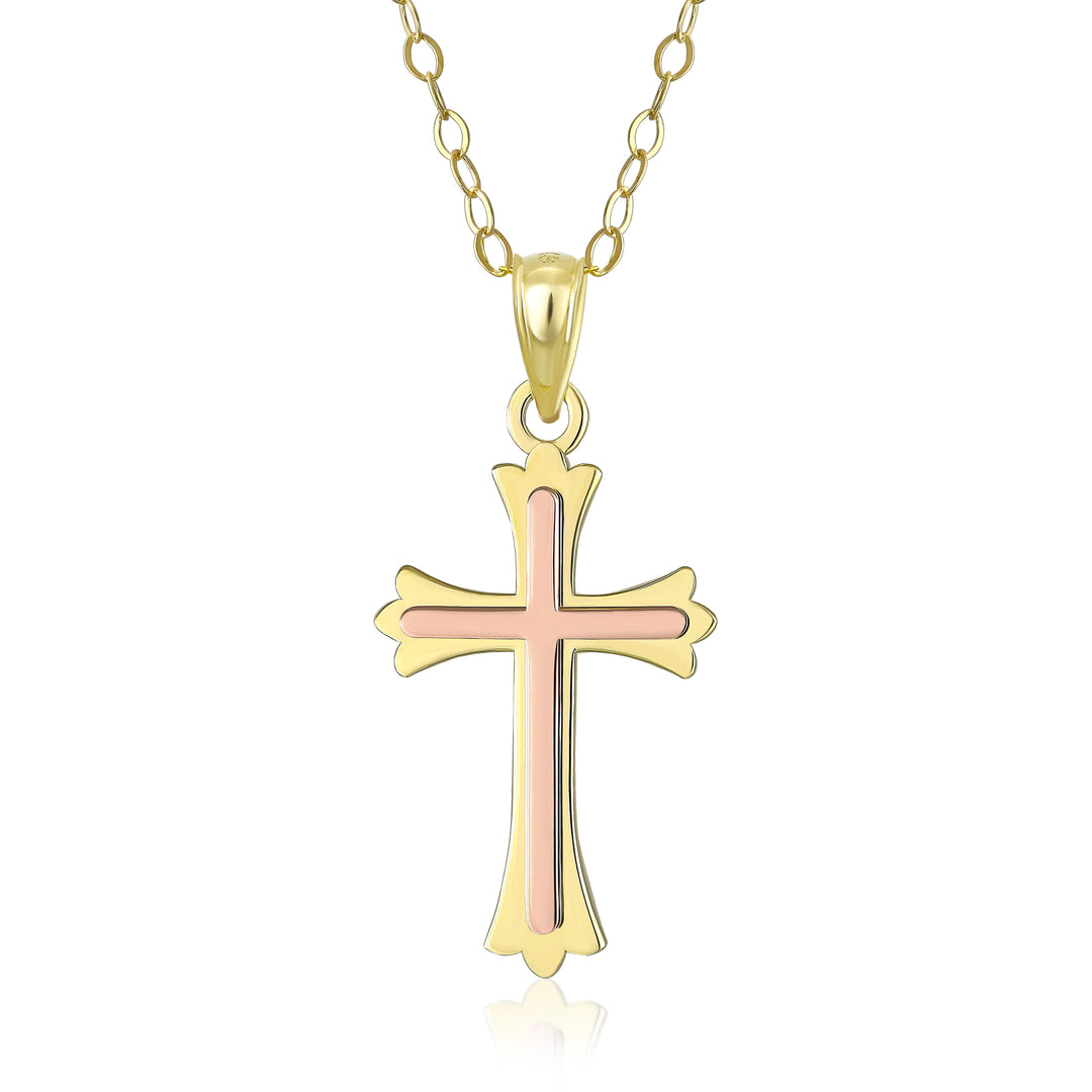 10K Two Tone Gold Cross Chain Pendant