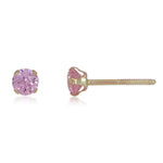 Load image into Gallery viewer, 10K Yellow Gold Minimal 3mm Pink CZ Stud Earrings
