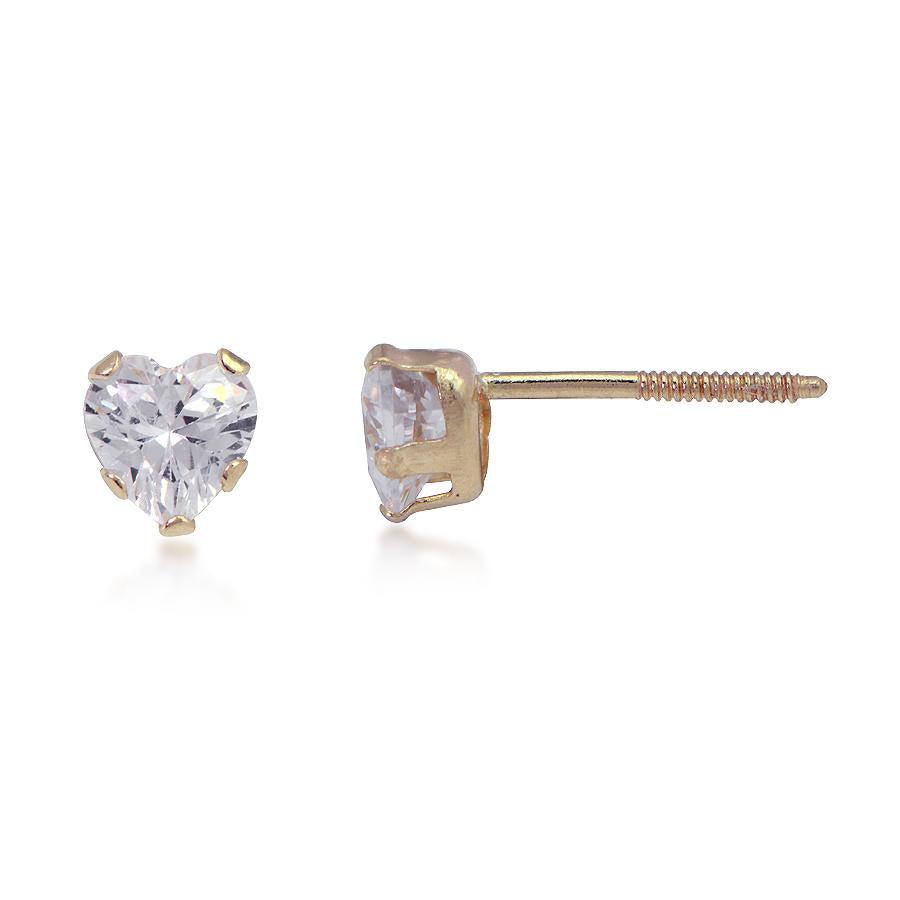 10K Yellow Gold 4mm Heart CZ Stud Earrings