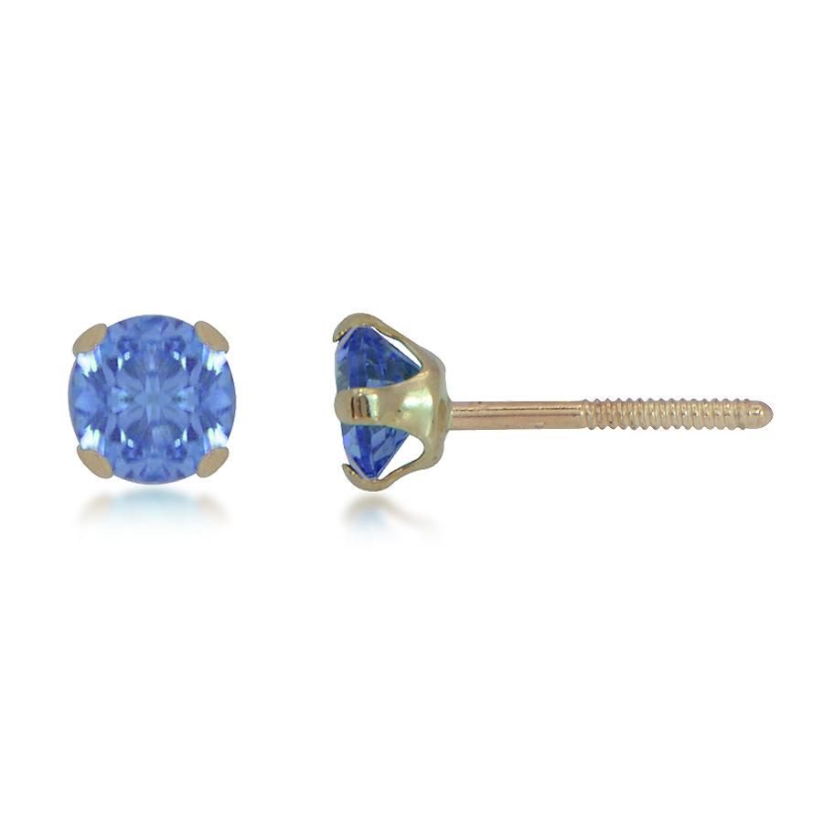 10K Yellow Gold 5mm Blue Round CZ Stud Earrings