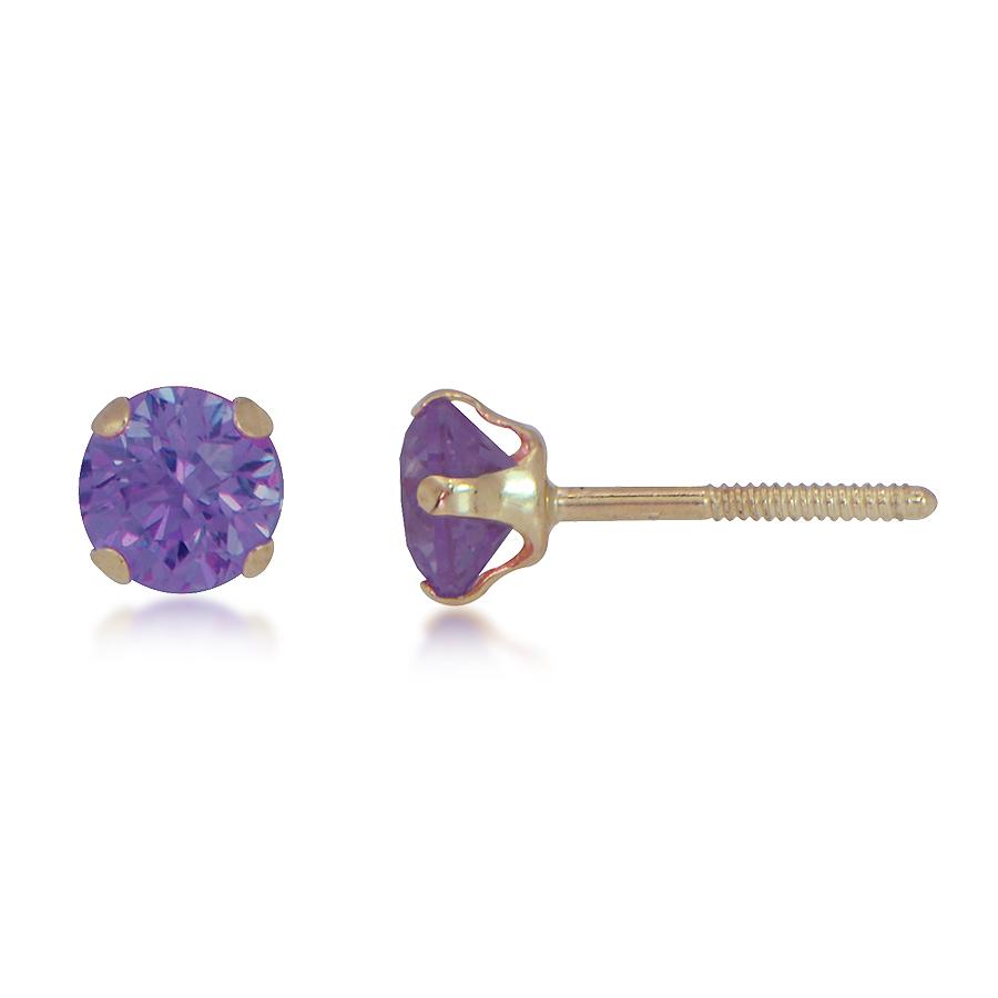 10K Yellow Gold 5mm Round Amethyst Stud Earrings