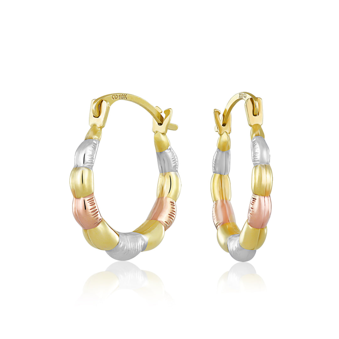 10K Tricolor Three Hoop Earrings