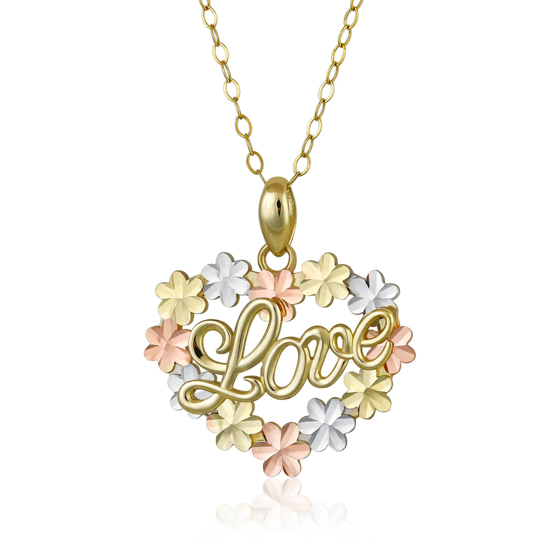 10K Tri Color Gold All Love Flower Pendant