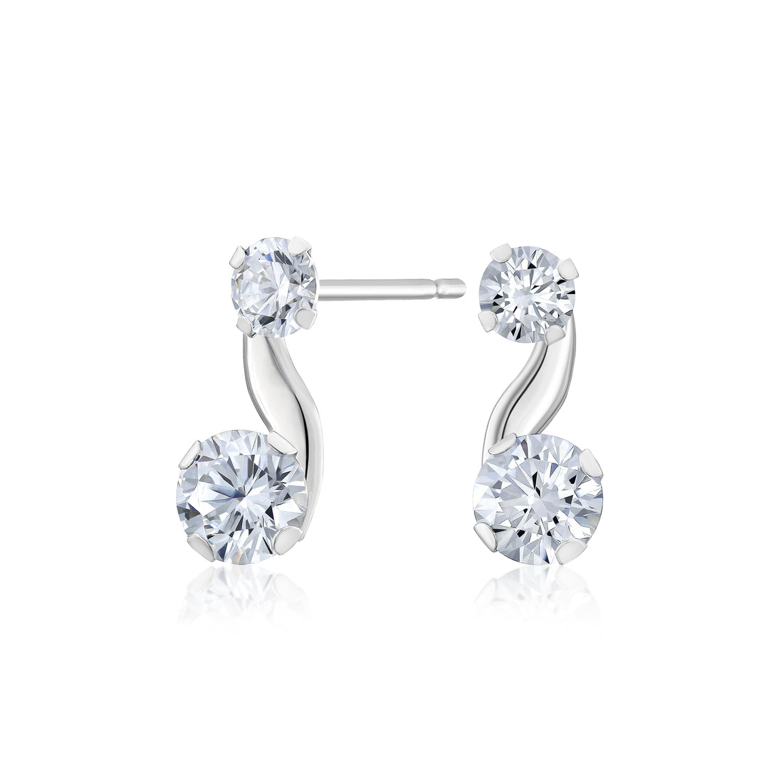 10K White Earrings Double CZ Round Stud Earrings