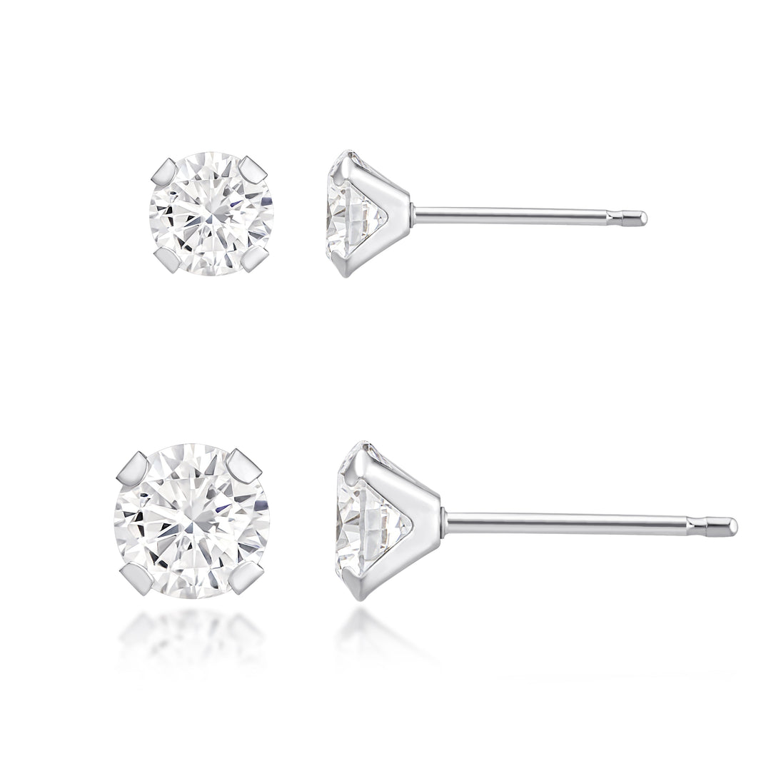 10K White Gold Round Duo Stud CZ Earrings