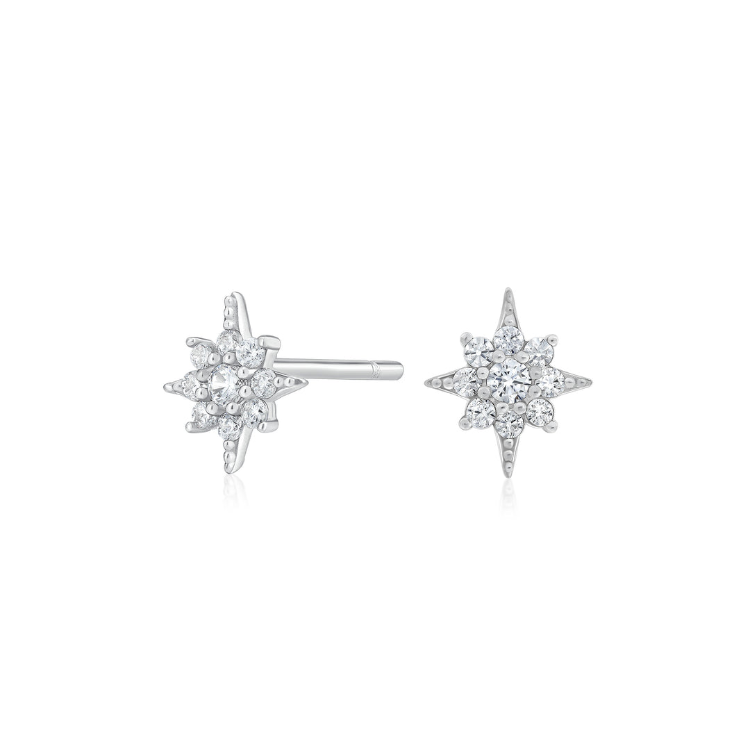 10K White Gold North Star Stud Earrings