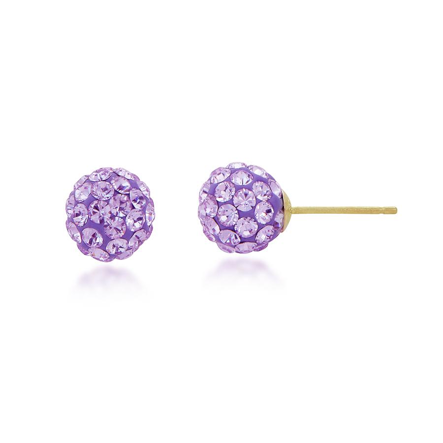 10K Yellow Gold 7.5 Mm Purple CZ Stud Earrings