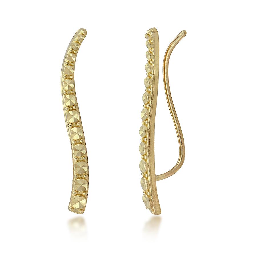 10K Yellow Gold Wavy Bar Climber Earrings