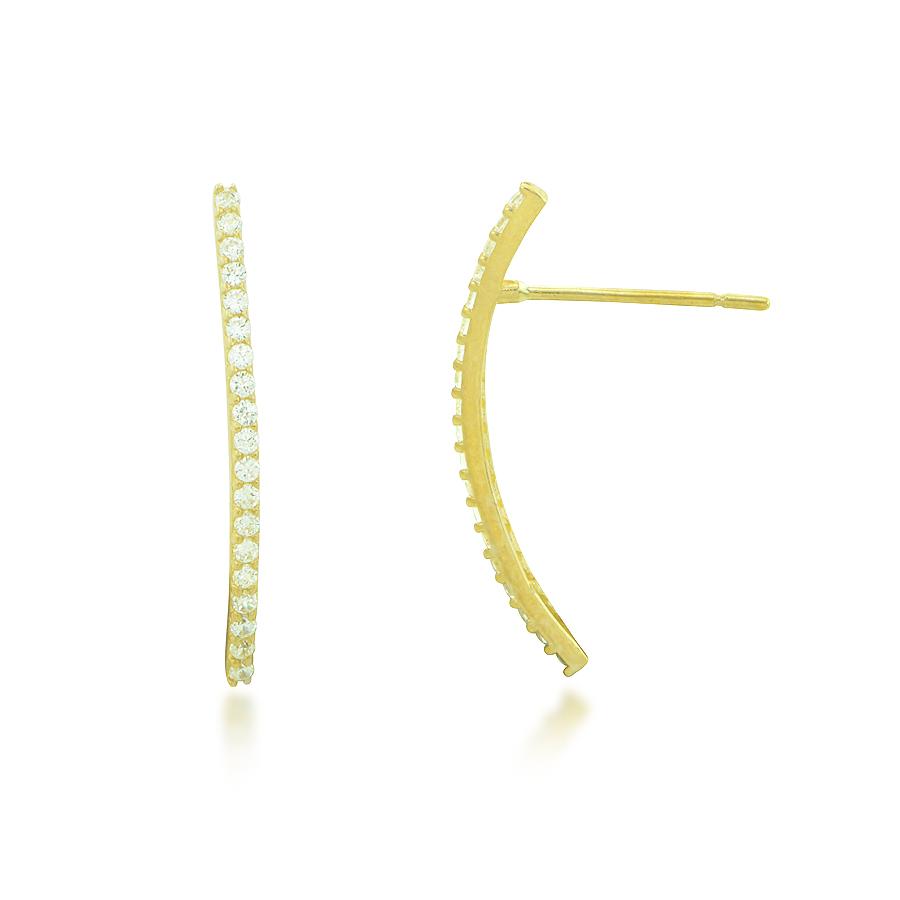 10K Yellow Gold CZ Stud Curved Bar Earrings