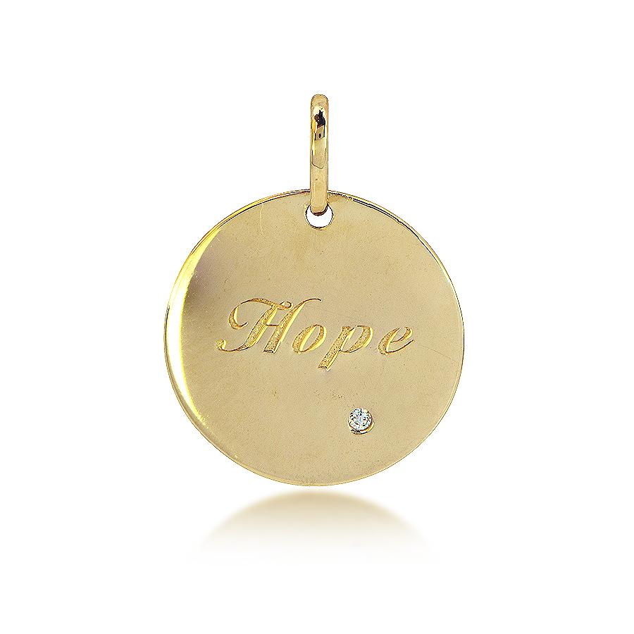 10K Yellow Gold Hope Round Disc CZ Pendant