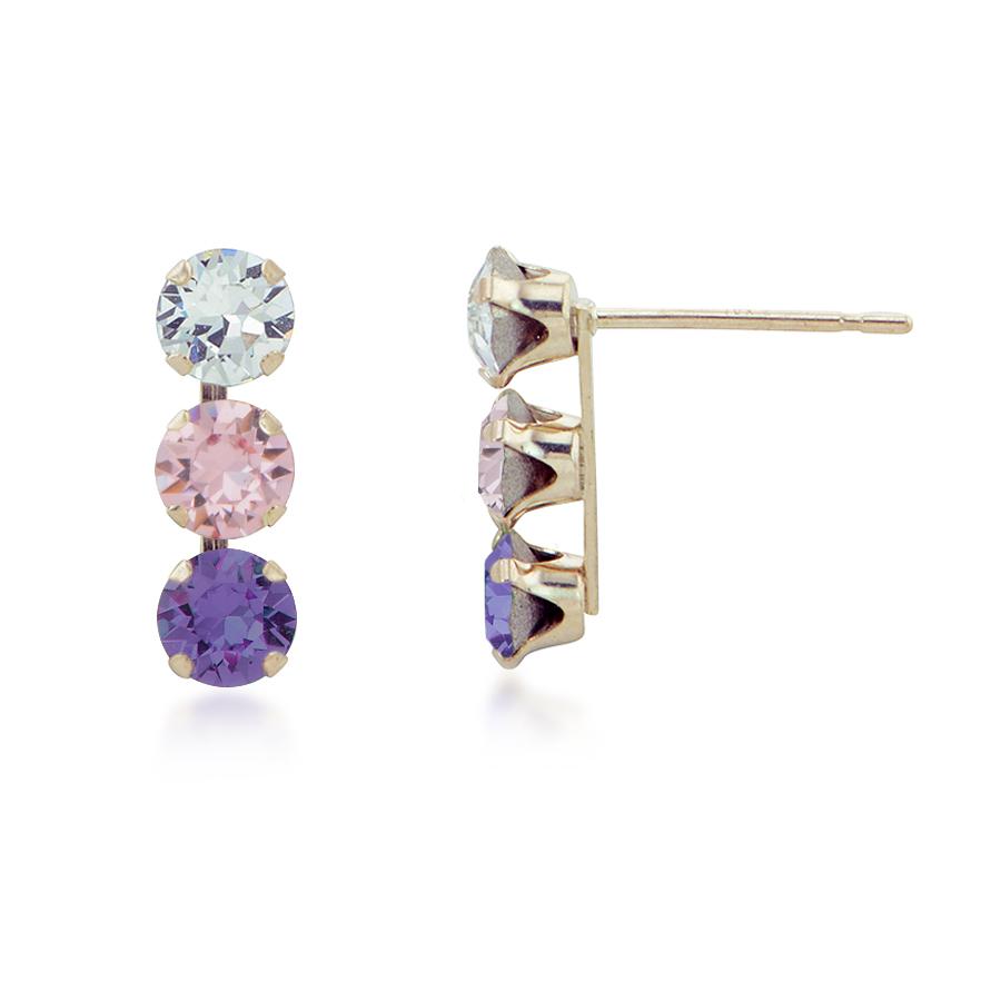 10K Yellow Gold Multi Stone Purple CZ Stud Earrings