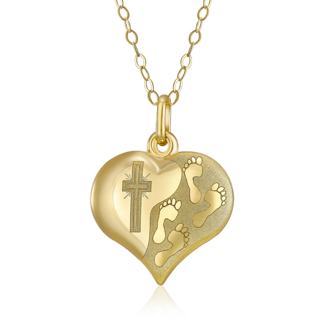 10K Yellow Gold Heart Cross Pendant Necklace