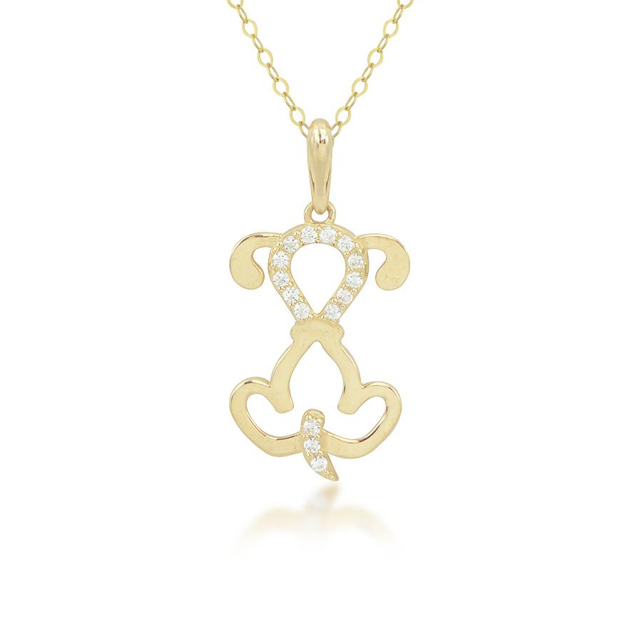 10K Yellow Gold Family Puppy Charm Pendant with CZ Stones