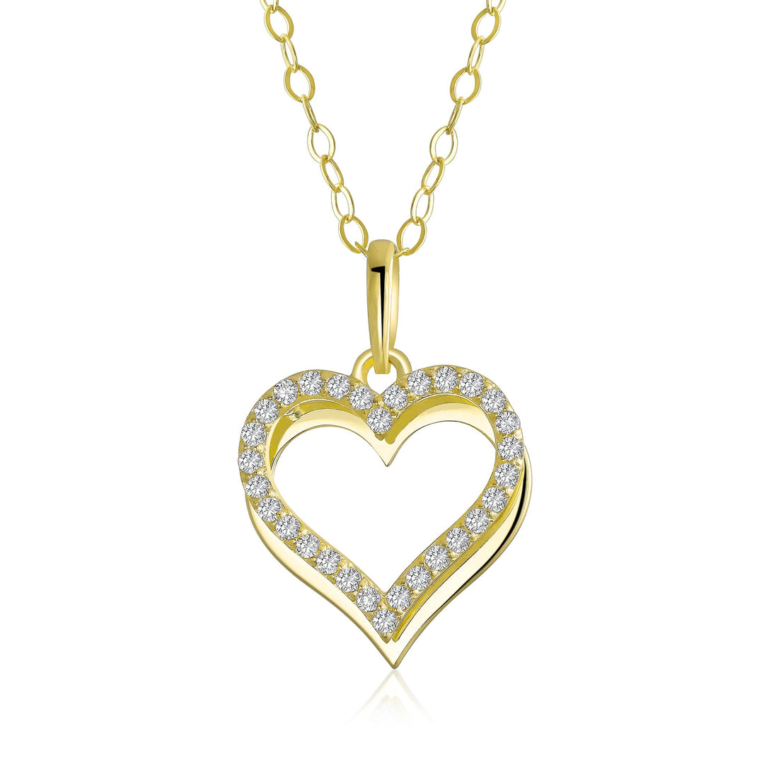 10K Yellow Gold Open Heart CZ Charm Pendant