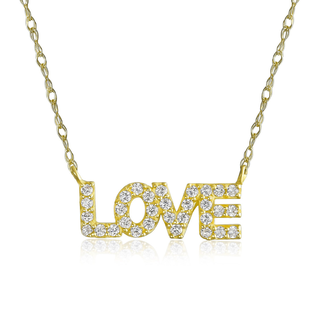 10K Yellow Gold Brilliant CZ Love Necklace