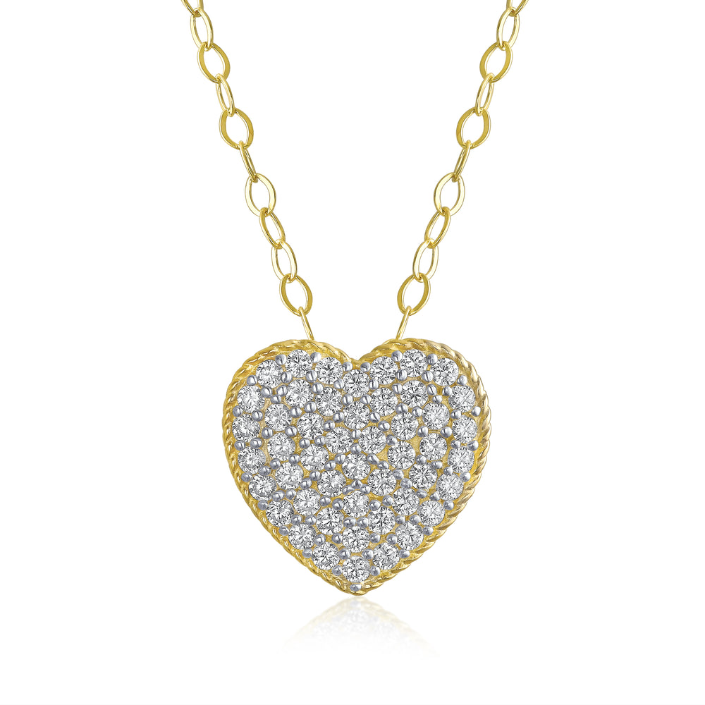 Pave Heart Padlock 14k Yellow Gold Pendant Necklace in White Diamond