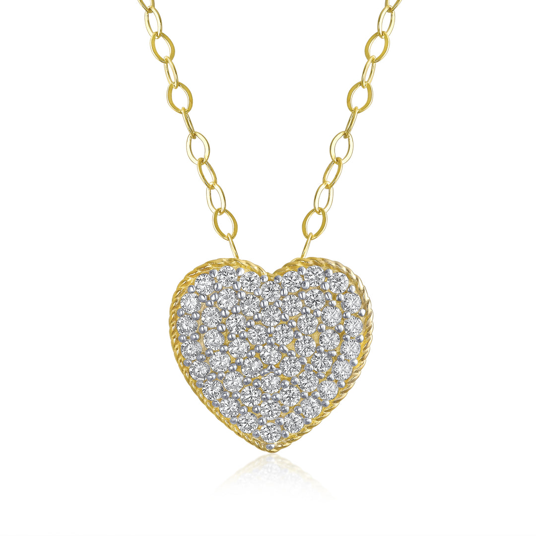 10K Yellow Gold CZ Pave Heart Necklace