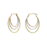 Load image into Gallery viewer, 3 Row Tricolor Oval Diamond Cut Hoop Earrings

