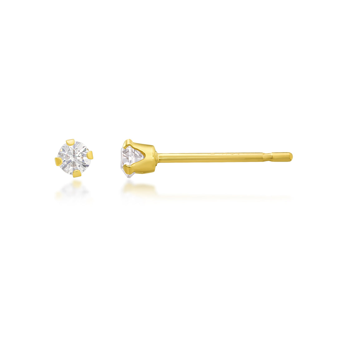 14K Yellow Gold Mini 2.2 Mm CZ Stud Earrings