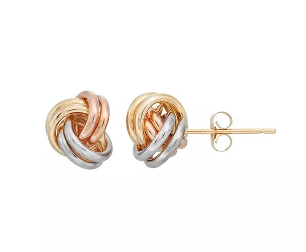 14K Tri-Tone Love Knot Stud Earrings