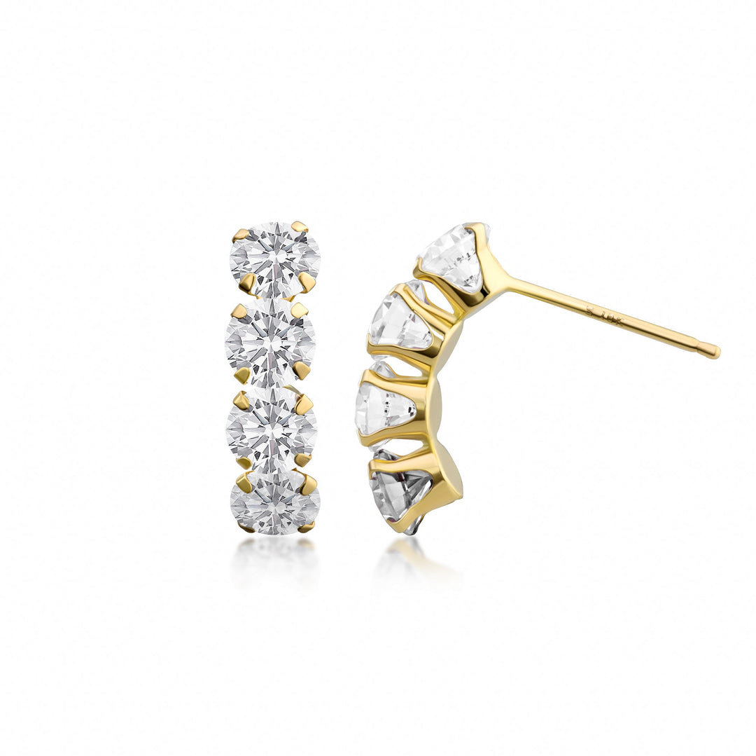 10K Yellow Gold 4-4mm CZ Curved Earrings