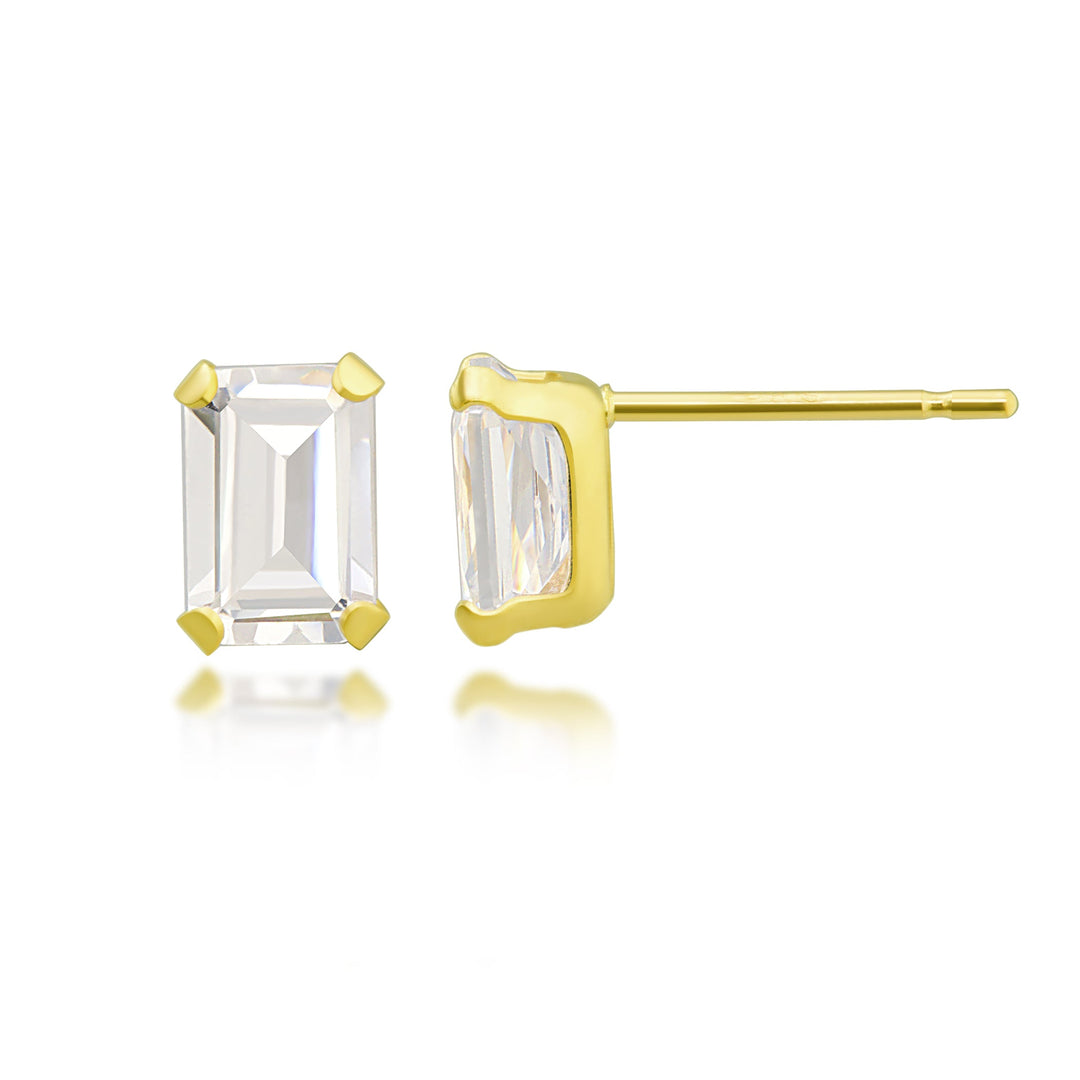 10K Yellow Gold Emerald Cut CZ Stud Earrings