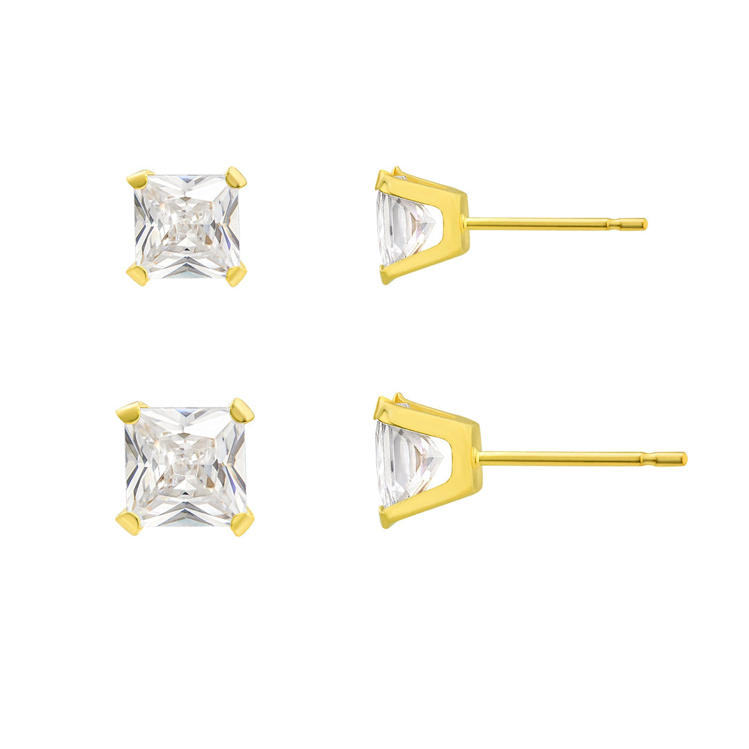 10K Yellow Gold Duo Studs CZ Earring Set