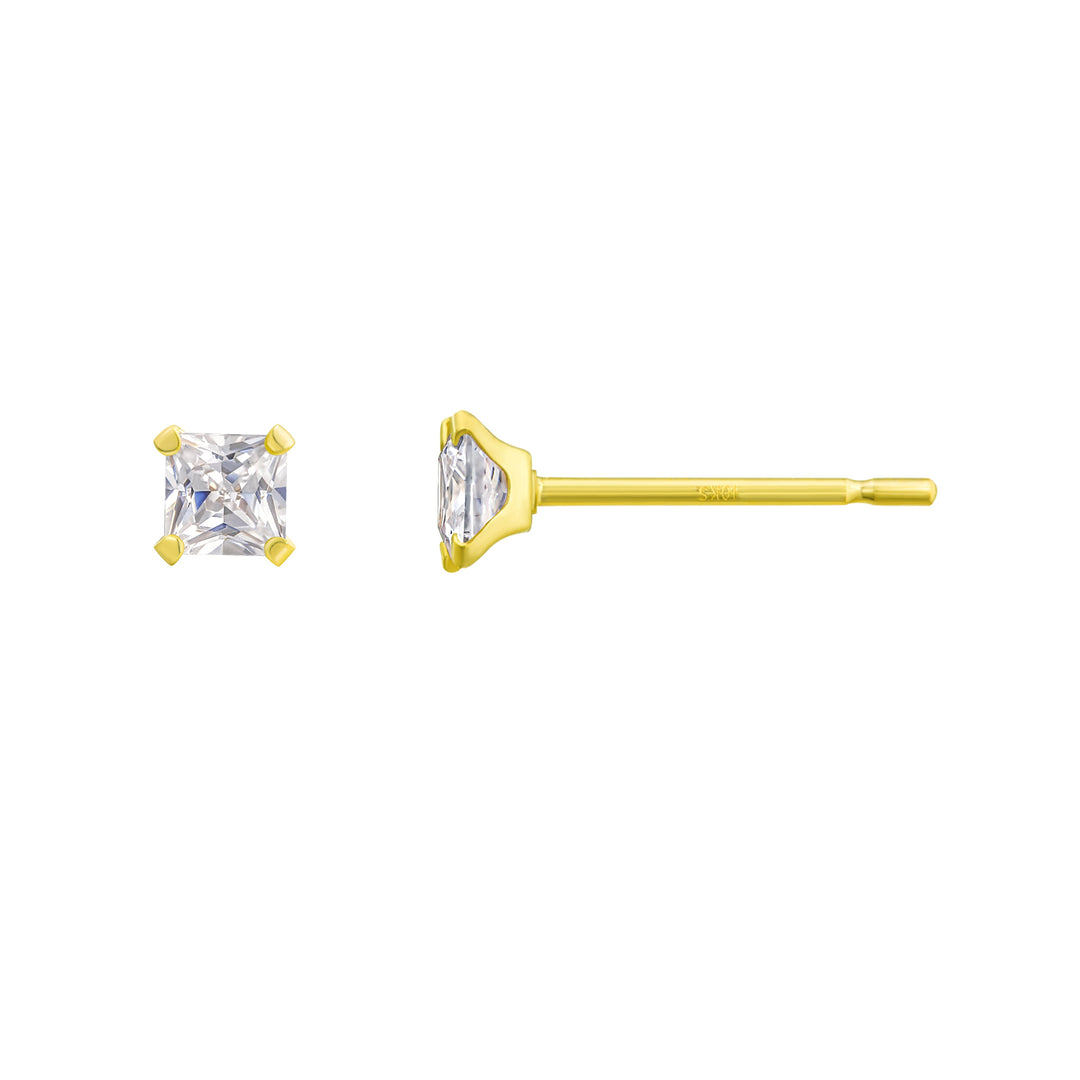 10K Yellow Gold Petite Square Stud CZ Earrings