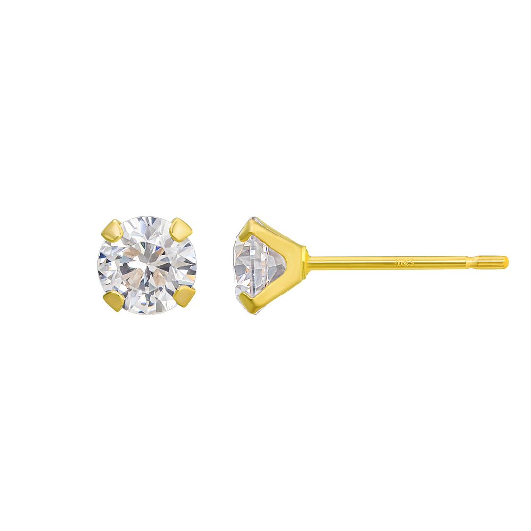 10K Yellow Gold Round 6mm Everyday Stud CZ Earrings