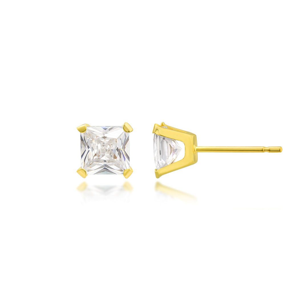 10K Yellow Gold 4mm Square CZ Stud Earrings