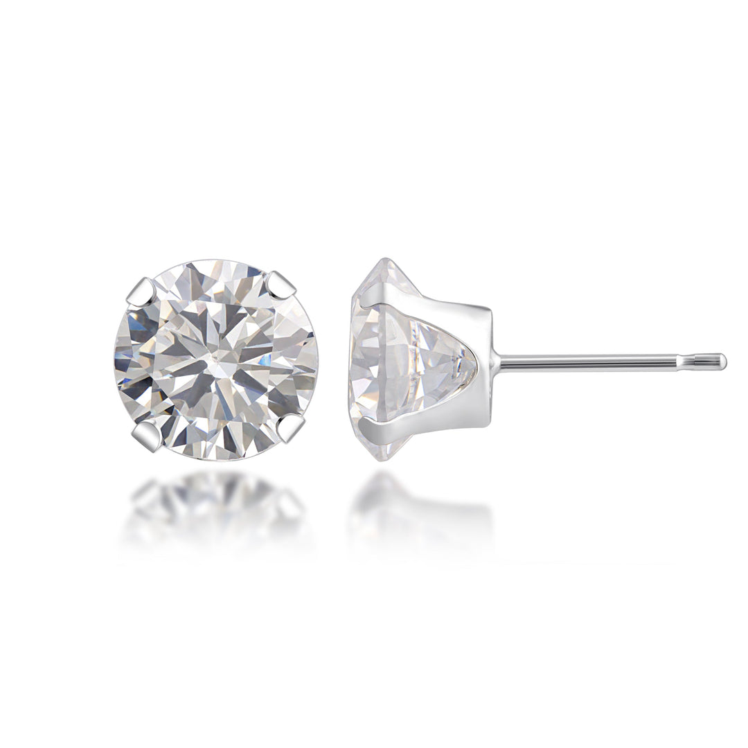 10K White Gold 8mm Round CZ Stud Earrings