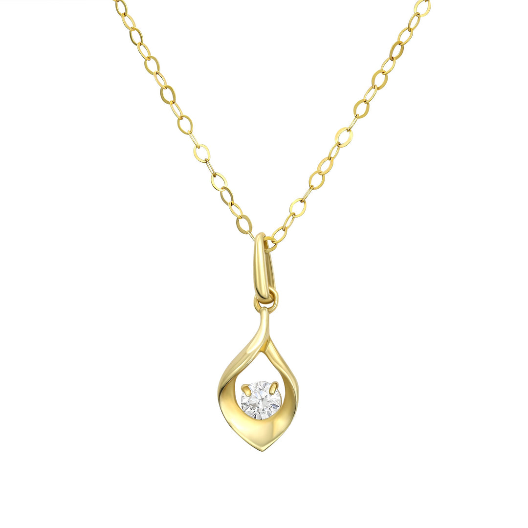 10K Yellow Gold CZ Stone Teardrop Pendant Necklace