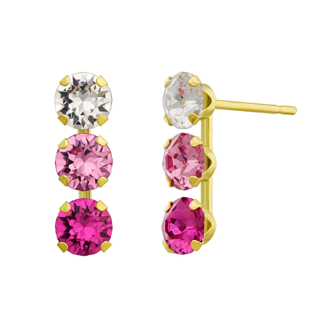 10K Yellow Gold Multi Stone Pretty In Pink CZ Stud Earrings