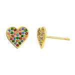 Load image into Gallery viewer, 10K Yellow Gold Multicolor Stud Heart Earrings
