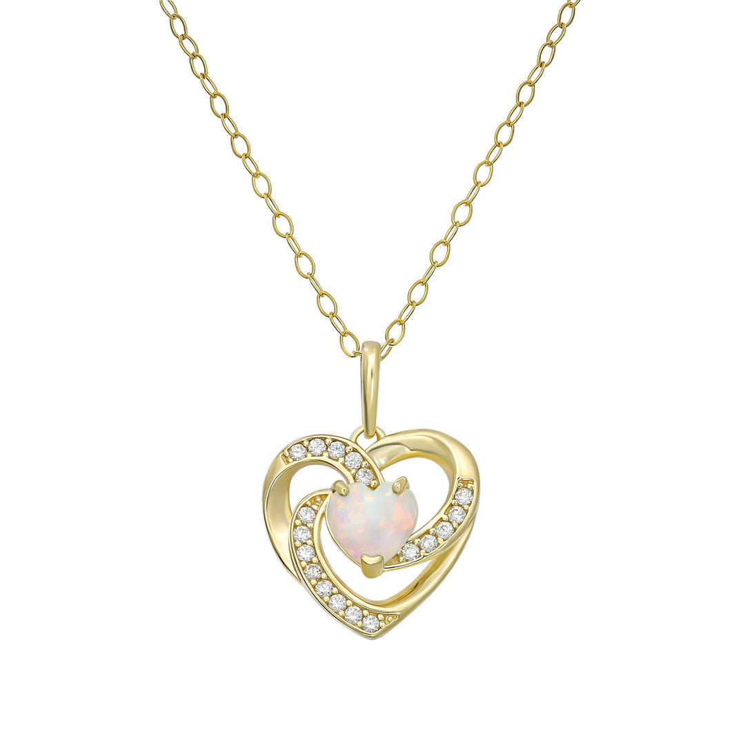 10K Yellow Gold Shimmer Created Opal CZ Heart Pendant