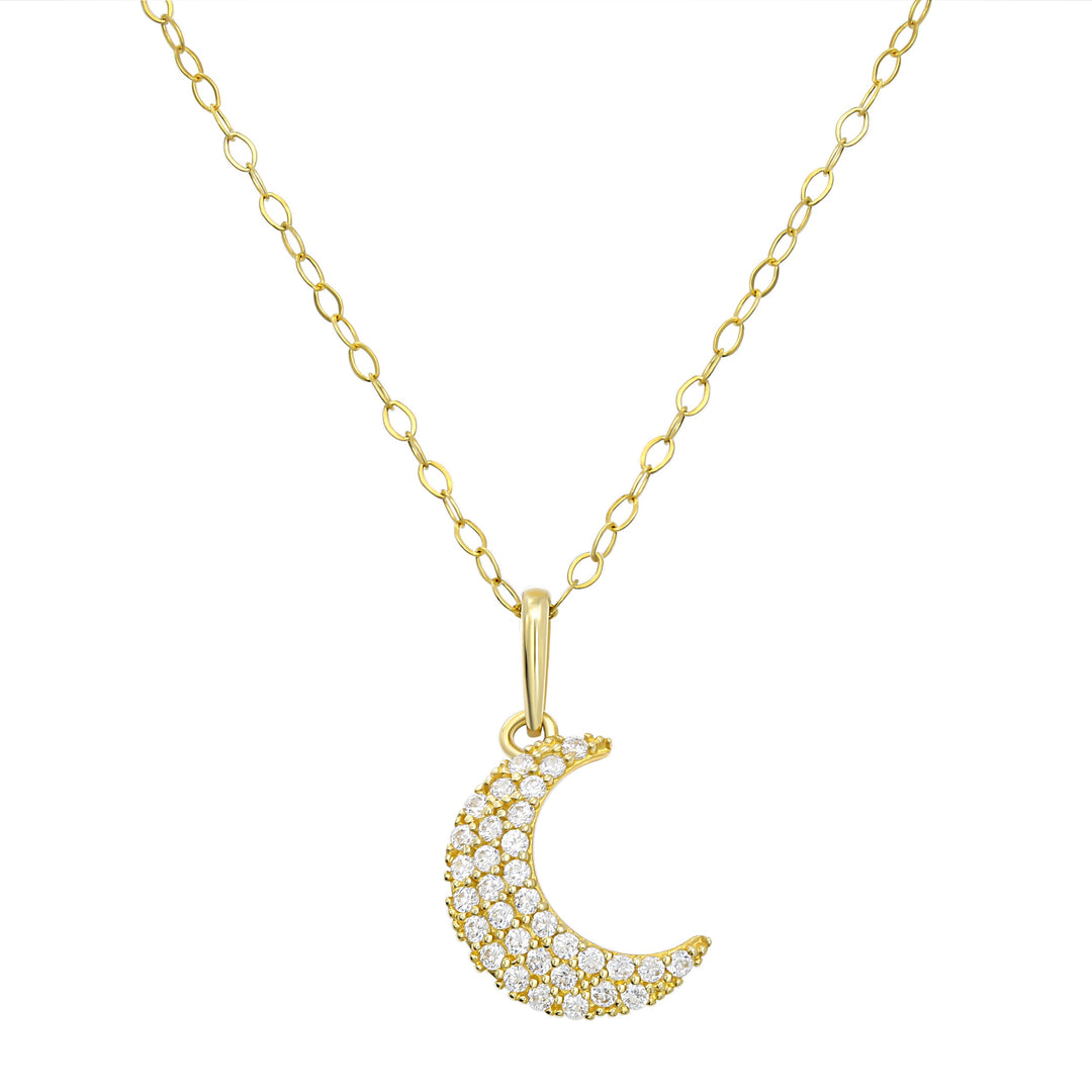 10K Yellow Gold CZ Charm Moon Pendant