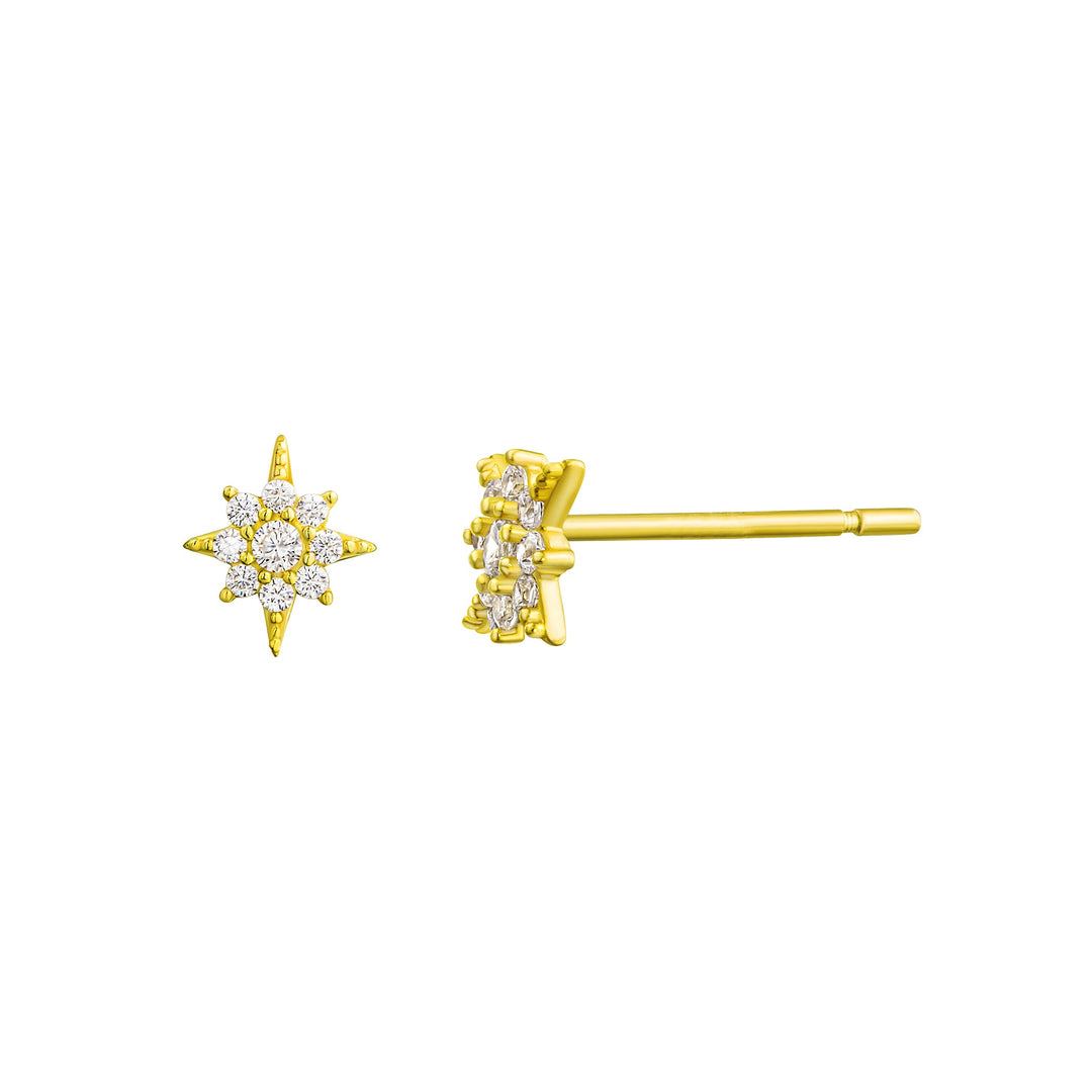 10K Yellow Gold North Star Stud Earrings