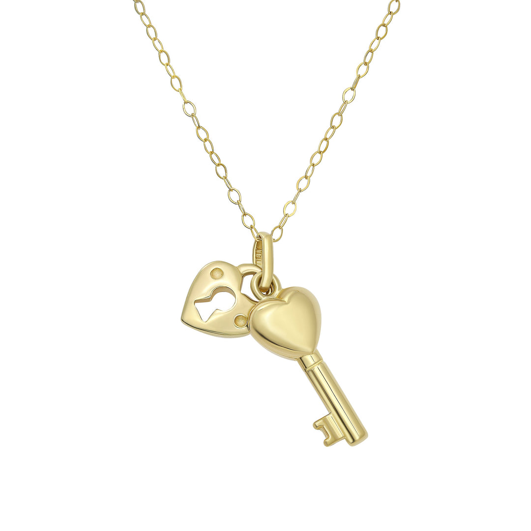 10K Yellow Gold Lock And Key Charm Pendant