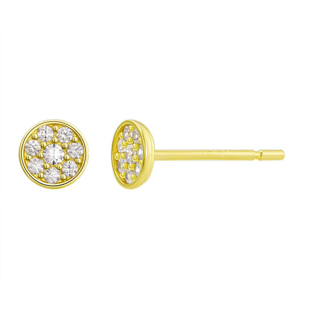 10K Yellow Gold Pave Stud Round CZ Earrings