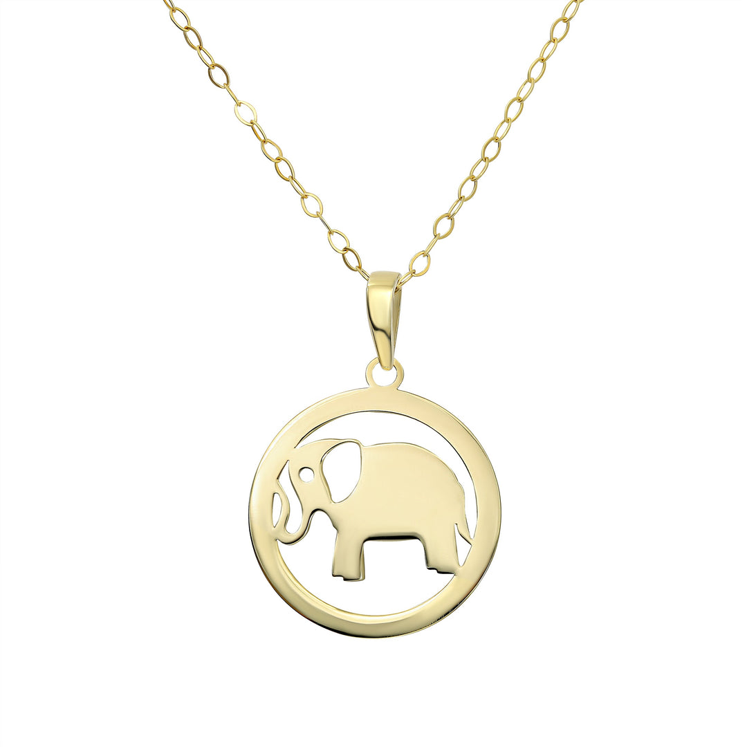 14K Yellow Gold Elephant Disc Charm Pendant